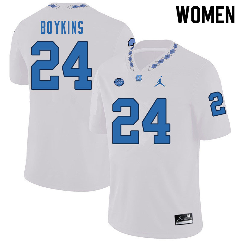 Women #24 DeAndre Boykins North Carolina Tar Heels College Football Jerseys Sale-White